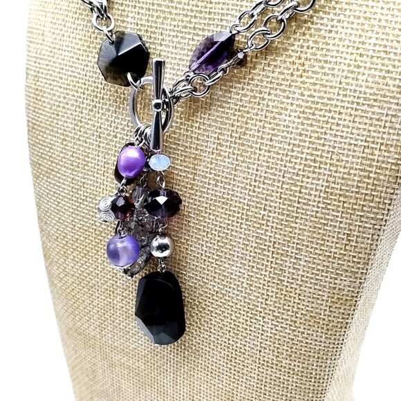 Lia Sophia VIOLET HOUR Double-layered Silver Chain Purple Acrylic Cluster Pendan - Picture 14 of 15